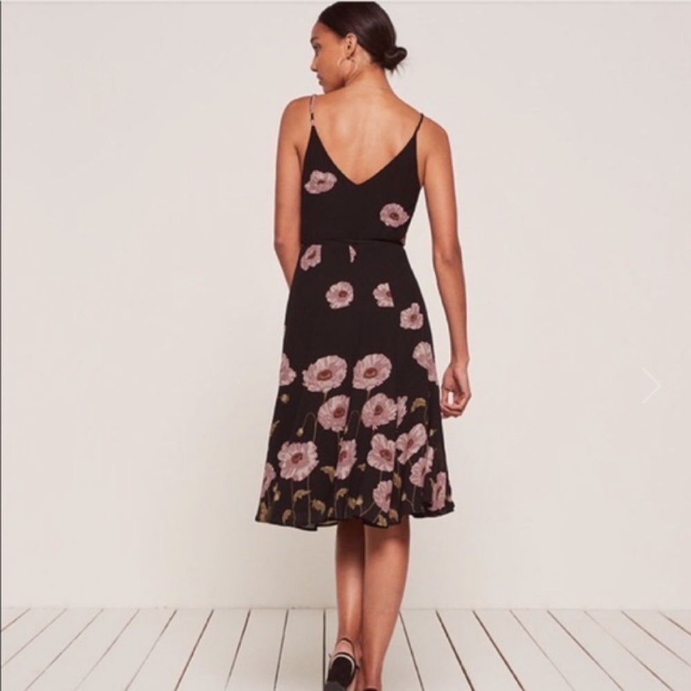 EUC Reformation Floral Pink Poppy Flower Temple Midi Wrap Dress Size '​​​​​​ - Picture 11 of 13